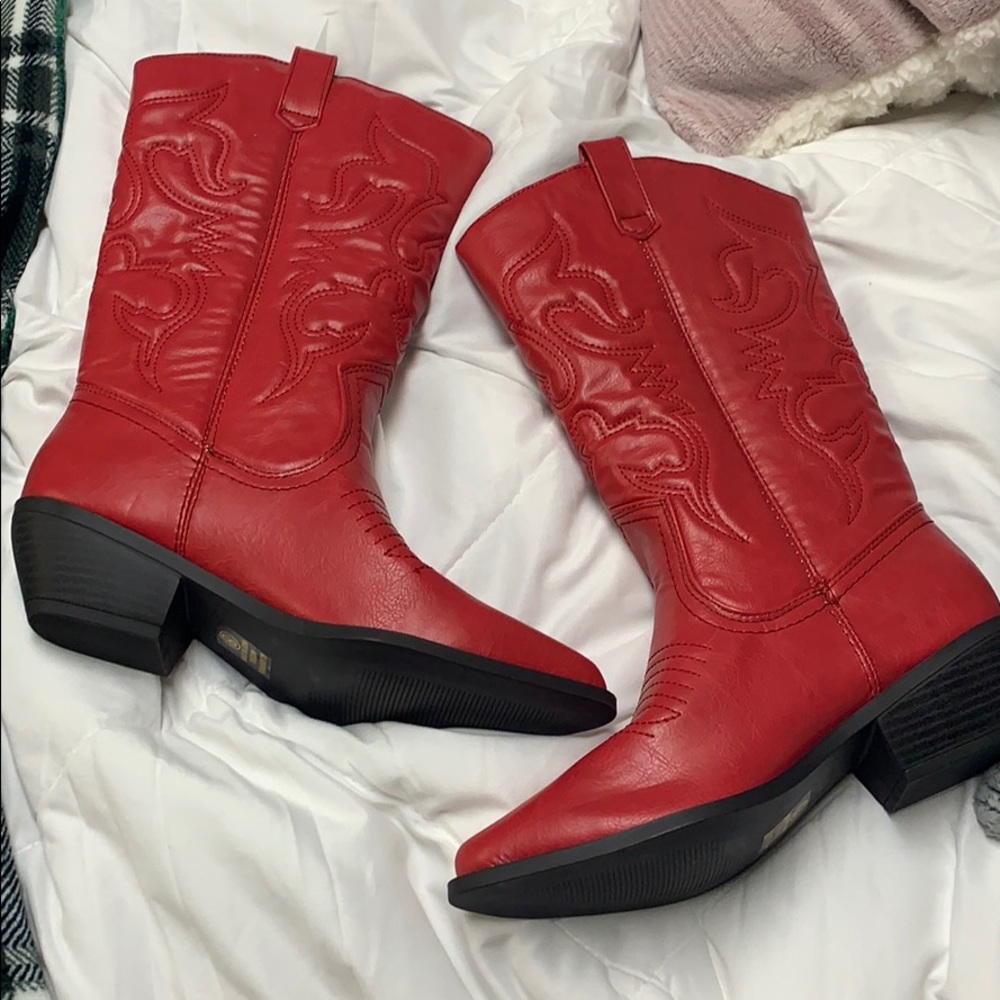 Soda women’s cowboy boots side 8 red